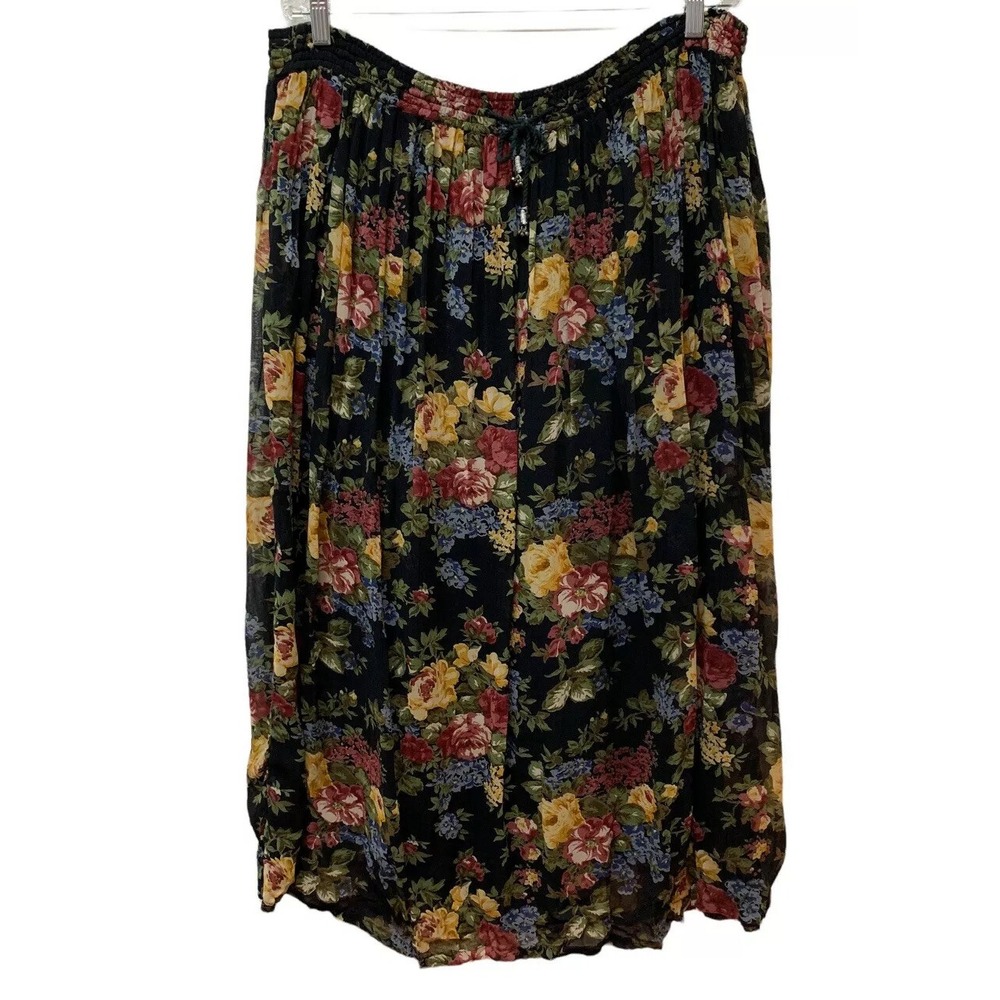 Vintage Romantic Floral Broomstick Prairie Maxi Skirt Boho Hippie Festival